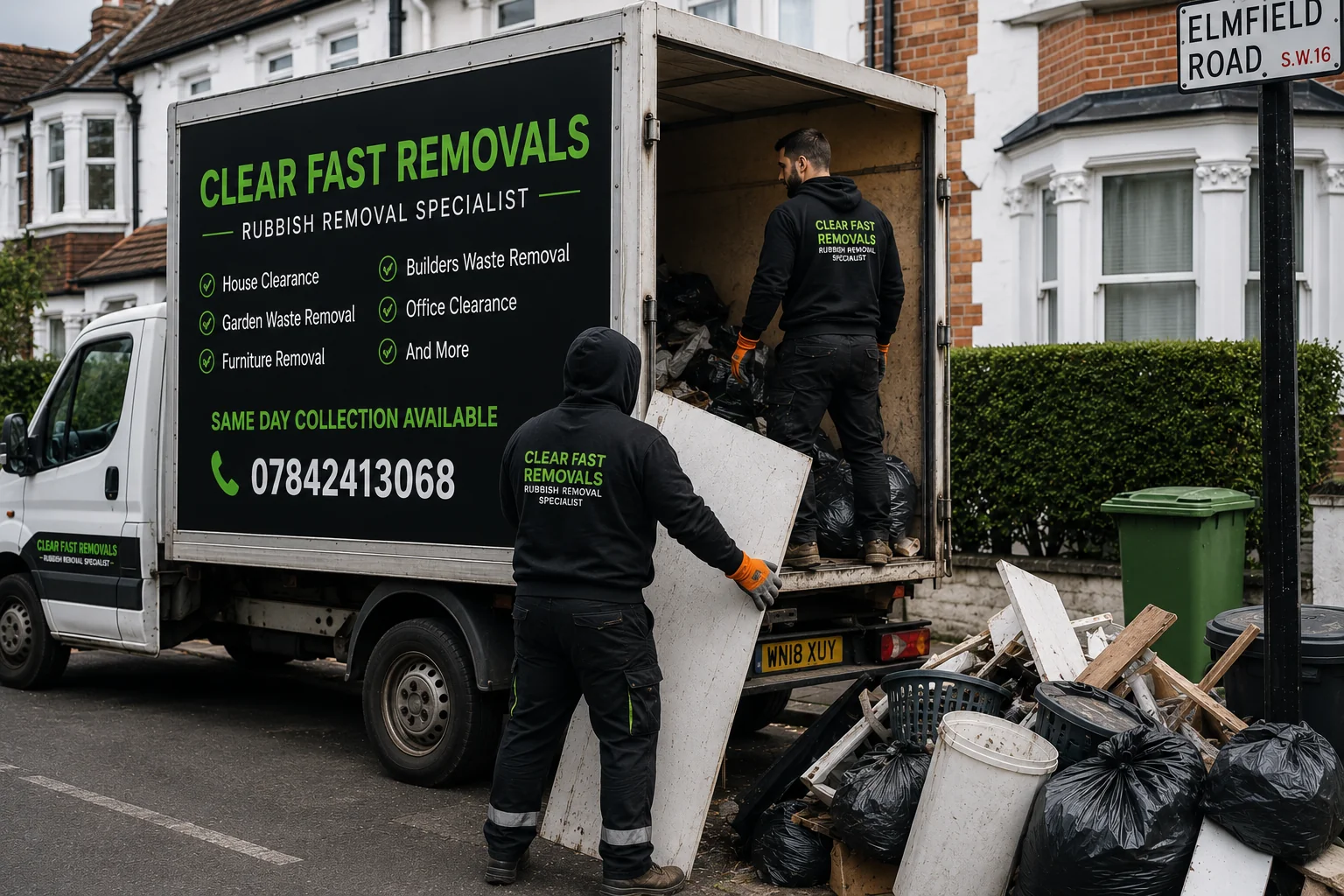 ClearFast team loading a van outside a South London home
